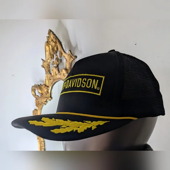 Harley Davidson Black and Gold CAPTAIN Trucker Hat